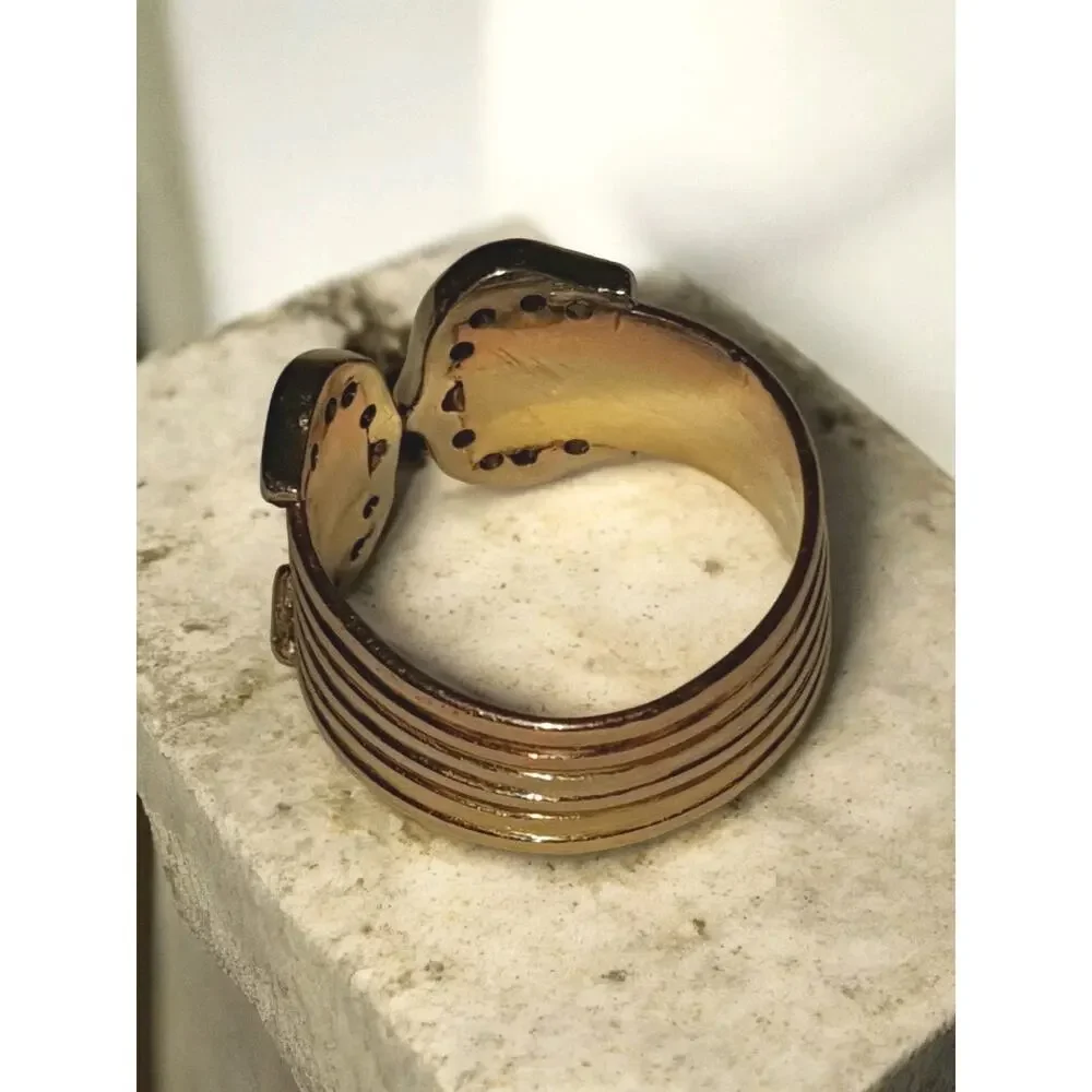 14K Tri-Color Gold Open Cuff Ring Pave Sparkling Stones Statement Bold Design